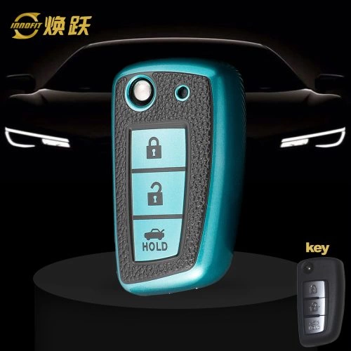 NIC1T1-Black Leather Green- Car Key Cover For Nissan