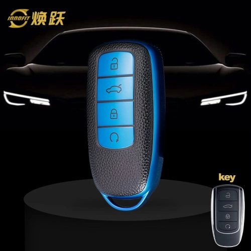 CRC1T1-Copertura della chiave dell'auto in pelle nera blu per Chery