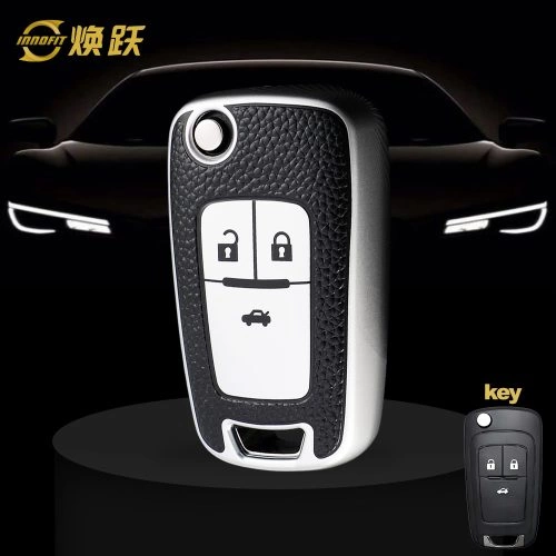 BUE1T1-Black Leather Silver- Car Key Cover For Buick