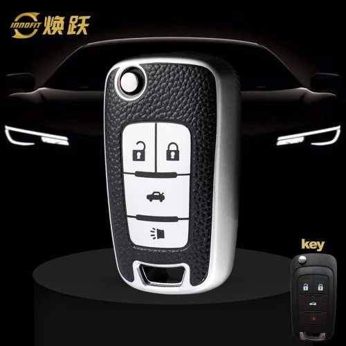 BUE2T1-Black Leather Silver- Car Key Cover For Buick