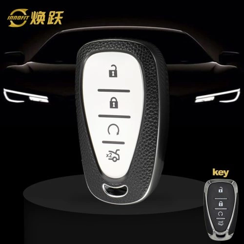 CEA4T1-Black Leather Silver- Car Key Cover For Chevrolet