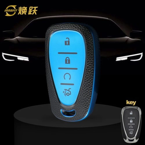 CEA4T1-Black Leather Blue- Car Key Cover For Chevrolet