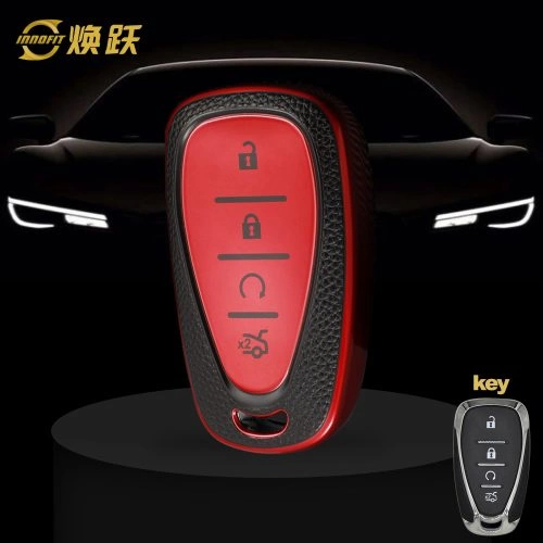 CEA4T1-Copertura della chiave dell'auto in pelle nera rossa per Chevrolet
