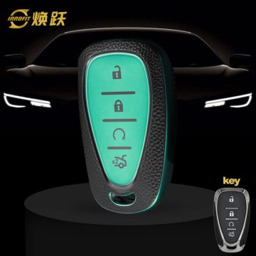 CEA4T1-Black Leather Green- Car Key Cover For Chevrolet