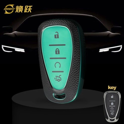 CEA4T1-Black Leather Green- Car Key Cover For Chevrolet
