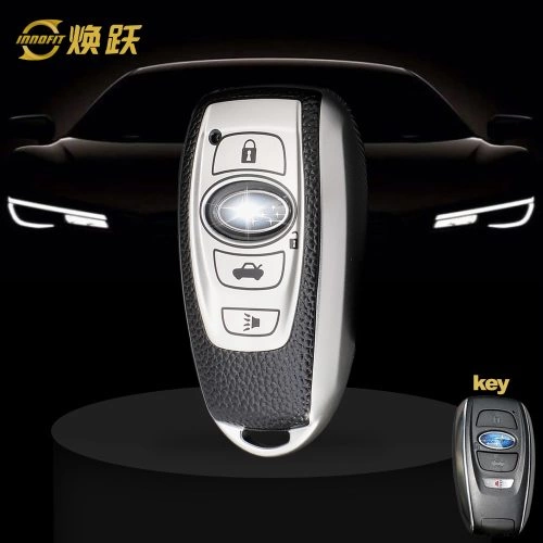 ROA2T1-Black Leather Silver- Car Key Cover For Roewe Subaru