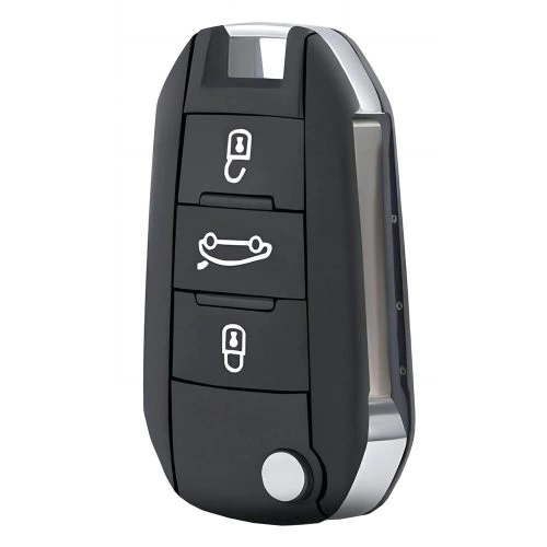 PUB1T1-Black Leather Silver- Car Key Cover For Peugeot