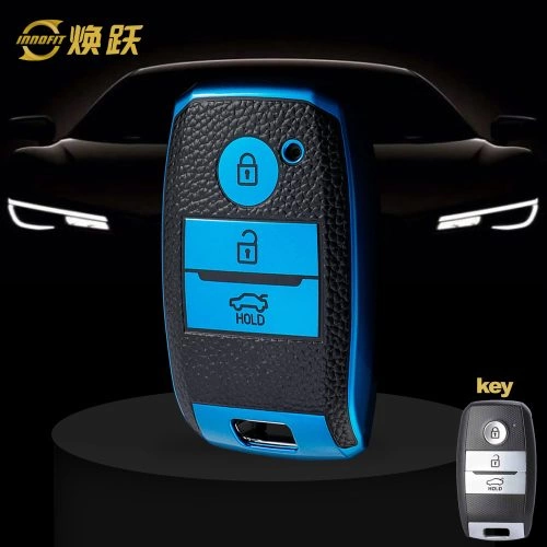 KIH1T1-Black Leather Blue- Car Key Cover For Kia