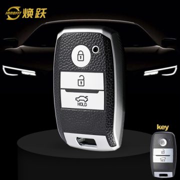 KIH1T1-Black Leather Silver- Car Key Cover For Kia
