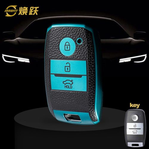 KIH1T1-Black Leather Green- Car Key Cover For Kia