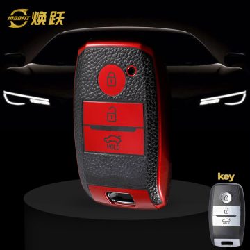 KIH1T1-Black Leather Red- Car Key Cover For Kia