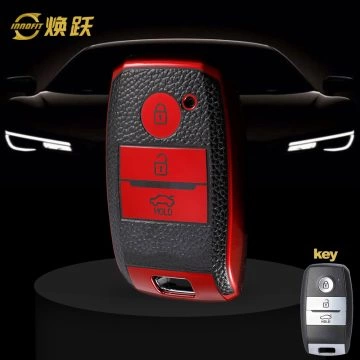 KIH1T1-Negro Cuero Rojo- Funda Llave Coche Para Kia