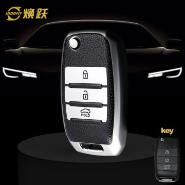 KIE1T1-Black Leather Silver- Car Key Cover For Kia