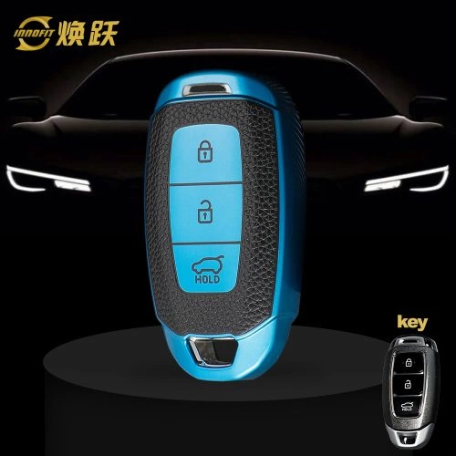 HYA1T1-Black Leather Blue- Car Key Cover For Hyundai