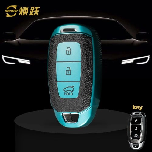 HYA1T1-Black Leather Green- Car Key Cover For Hyundai