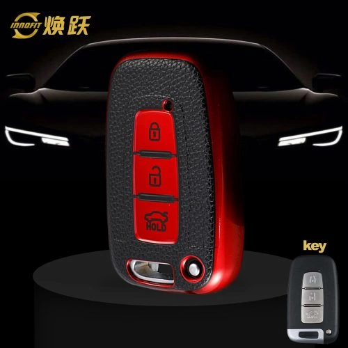 HYC1T1-Black Leather Red- Car Key Cover For Hyundai