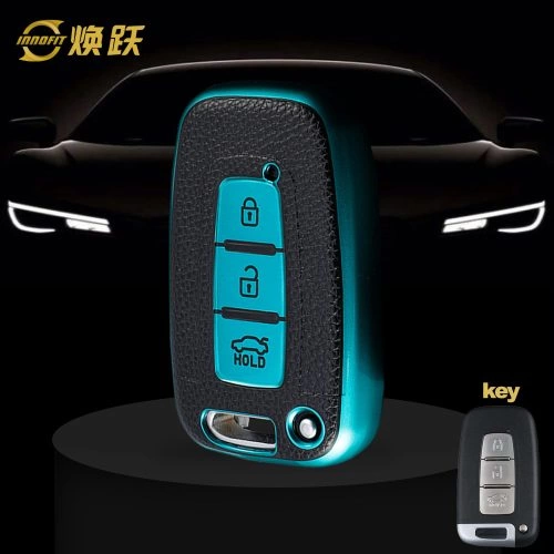 HYC1T1-Black Leather Green- Car Key Cover For Hyundai