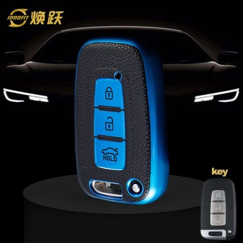 HYC1T1-Black Leather Blue- Car Key Cover For Hyundai