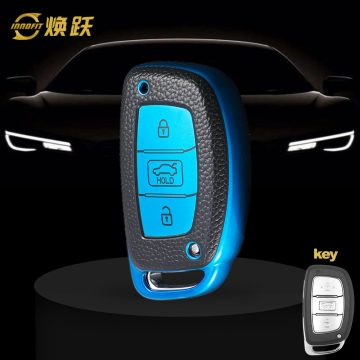 HYD1T1-Black Leather Blue- Car Key Cover For Hyundai