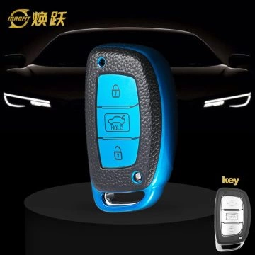 HYD1T1-Black Leather Blue- Car Key Cover For Hyundai