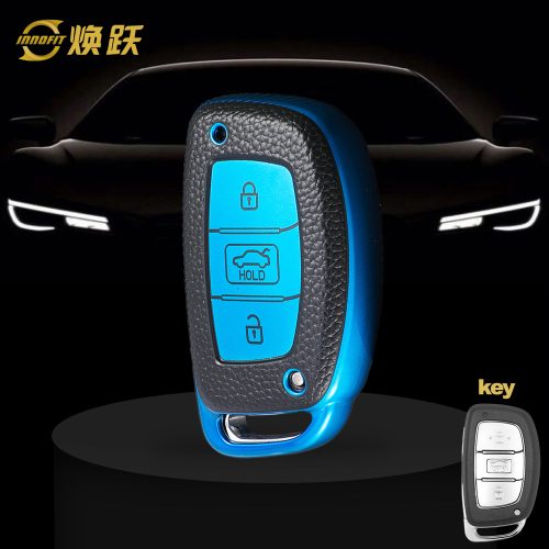 HYD1T1-Black Leather Blue- Car Key Cover For Hyundai