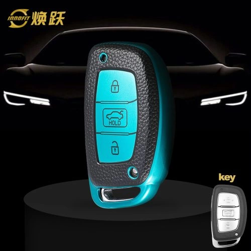 HYD1T1-Black Leather Green- Car Key Cover For Hyundai