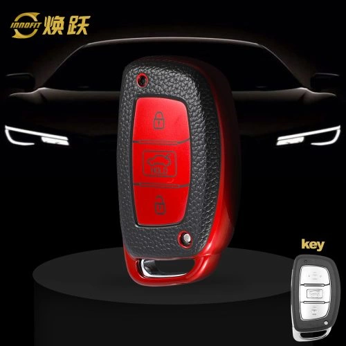 HYD1T1-Black Leather Red- Car Key Cover For Hyundai