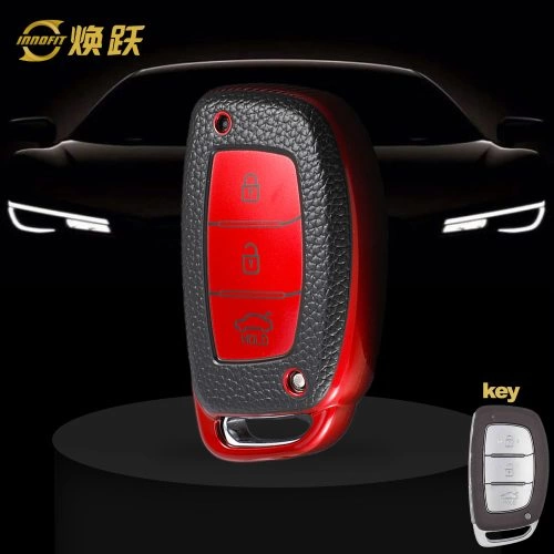 HYD2T1-Black Leather Red- Car Key Cover For Hyundai