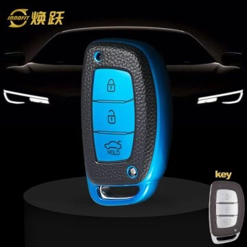 HYD2T1-Black Leather Blue- Car Key Cover For Hyundai