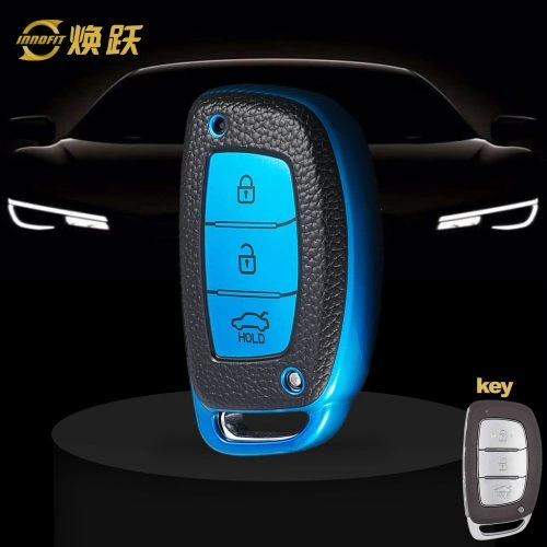 HYD2T1-Negro Cuero Azul- Funda Llave Coche Para Hyundai