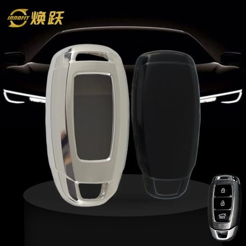 HYA1T1-White Transparent Button-Silver Plating- Car Key Cover For Hyundai