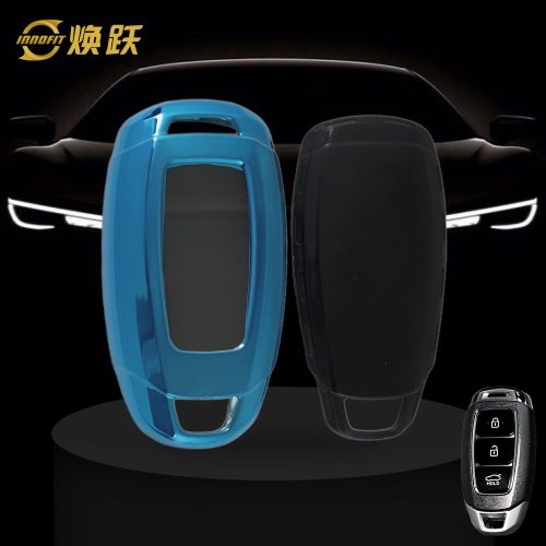 HYA1T1-White Transparent Button-Blue Plating- Car Key Cover For Hyundai