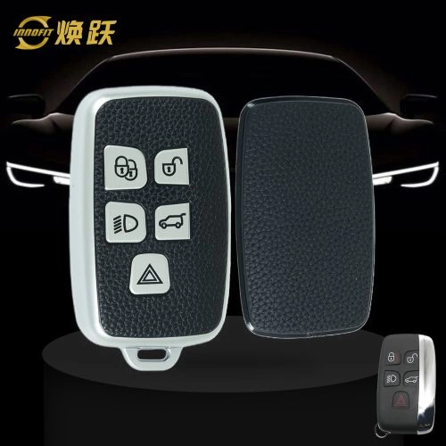 LAA1T1-Black Leather Silver- Car Key Cover For Landrover