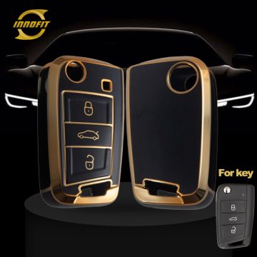 VOA1T1-Black-Gold Plating- Car Key Cover For Volkswagen Skoda SEAT