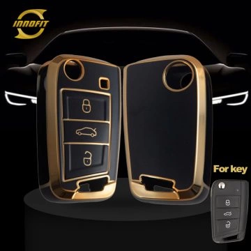 VOA1T1-Black-Gold Plating- Car Key Cover For Volkswagen Skoda SEAT