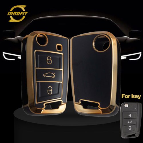 VOA1T1-Preto-Dourado- Capa para chave de carro para Volkswagen Skoda SEAT
