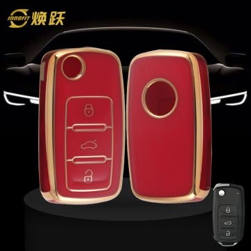 VOB1T1-Red-Gold Plating- Car Key Cover For Volkswagen SEAT skoda