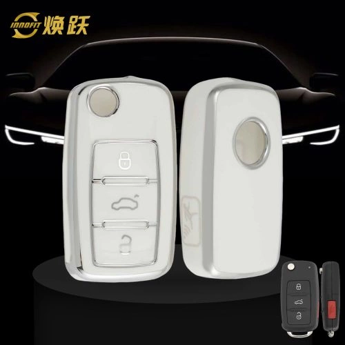 VOB9T1-White-Silver Plating- Car Key Cover For Volkswagen
