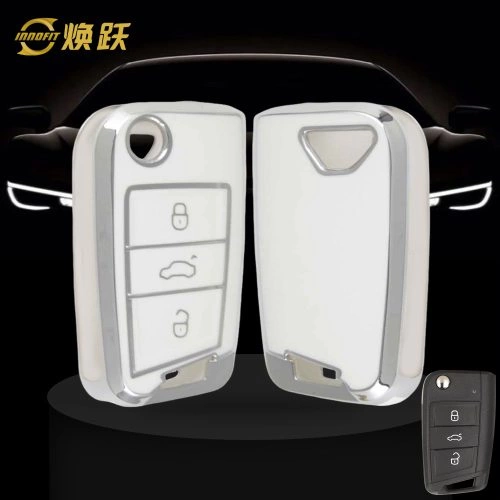 VON1T1-White-Silver Plating- Car Key Cover For Volkswagen