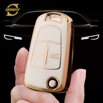 OLA1T1-White-Gold Plating- Car Key Cover For Opel