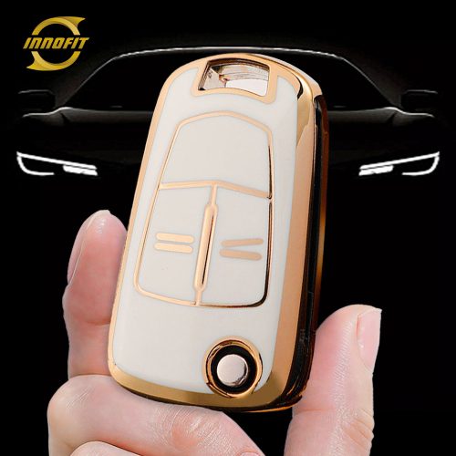 OLA1T1-Branco-Dourado- Capa para chave de carro para Opel