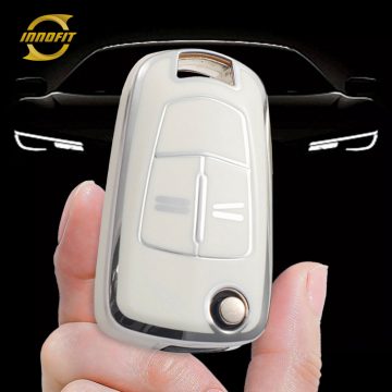 OLA1T1-Branco-Placa prateada-Tampa da chave do carro para Opel