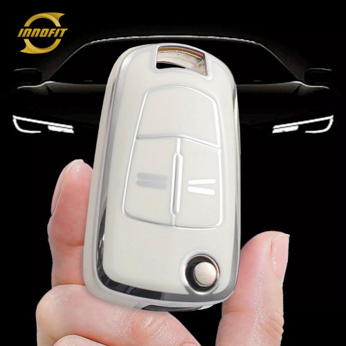 OLA1T1-White-Silver Plating- Car Key Cover For Opel
