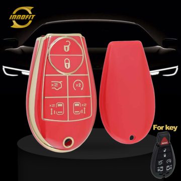 JEC4T1-Red-Gold Plating- Car Key Cover For Jeep Dodge Chrysler