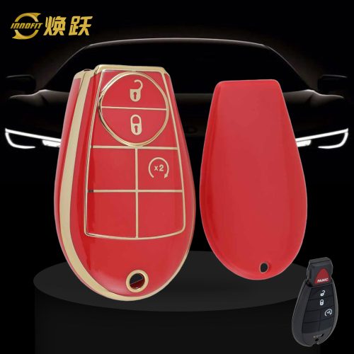 JEC3T1-Red-Gold Plating- Car Key Cover For Jeep Dodge Chrysler