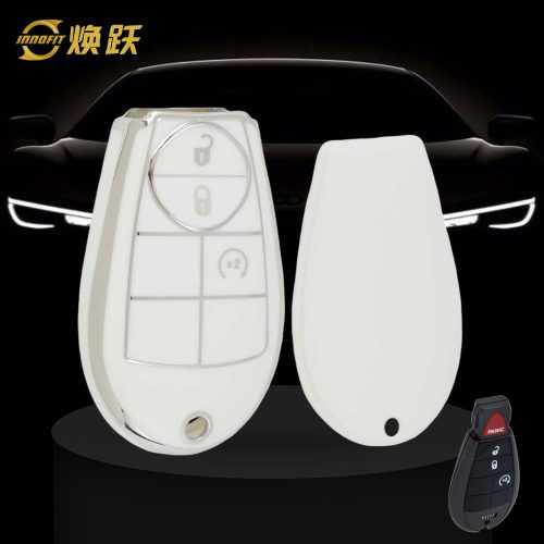 JEC3T1-White-Silver Plating- Car Key Cover For Jeep Dodge Chrysler