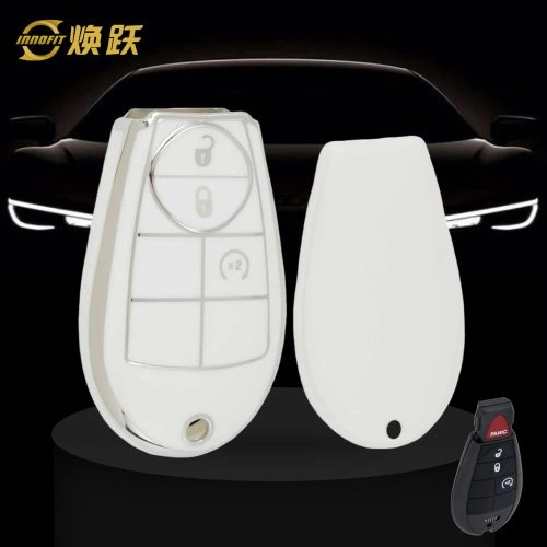 JEC3T1-Blanco-Plateado de plata- Cubierta de la llave del coche para Jeep Dodge Chrysler