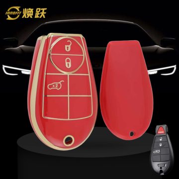 JEC1T1-Red-Gold Plating- Car Key Cover For Jeep Dodge Chrysler