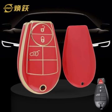 JEC1T1-Red-Gold Plating- Car Key Cover For Jeep Dodge Chrysler