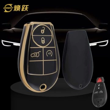 JEC9T1-Black-Gold Plating- Car Key Cover For Jeep Dodge Chrysler
